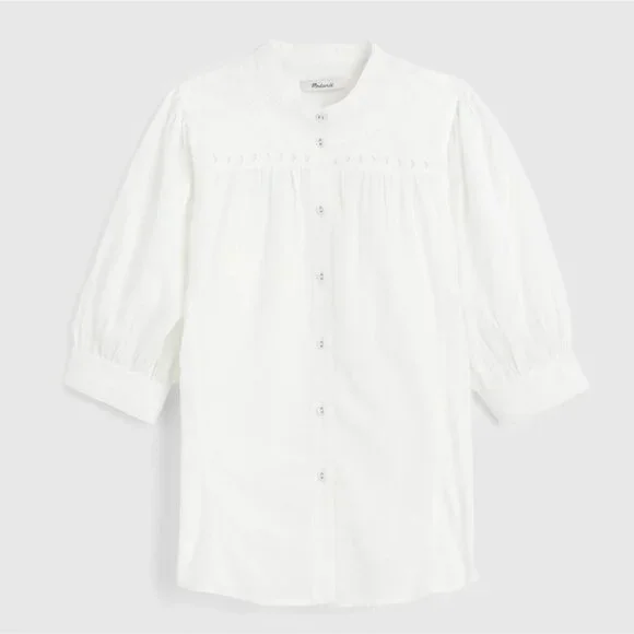 NWT Madewell Women's Sz 4 Puff-Sleeve Band-Collar Shirt White Sheer Voile NW062 - Picture 2 of 14